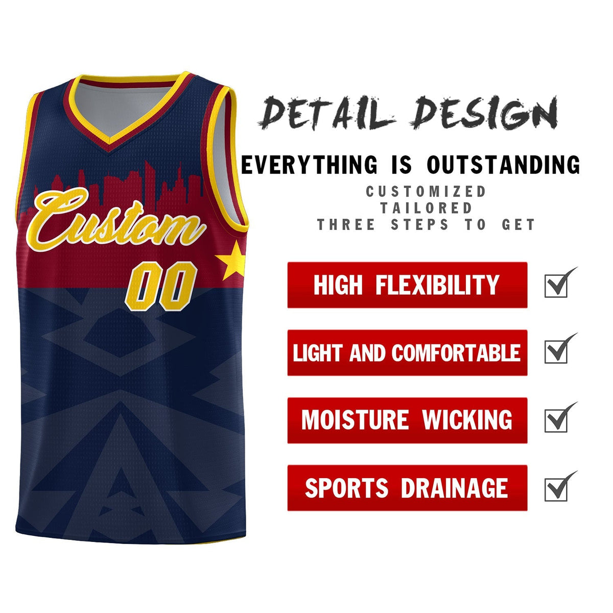 Custom Navy Personalized City Silhouette Pattern Sports Uniform Basketball Jersey|KXKSHOP