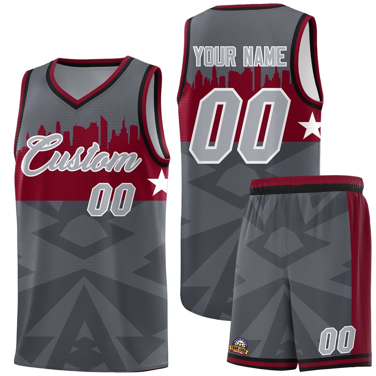 Custom Dark Gray Personalized City Silhouette Pattern Sports Uniform Basketball Jersey|KXKSHOP