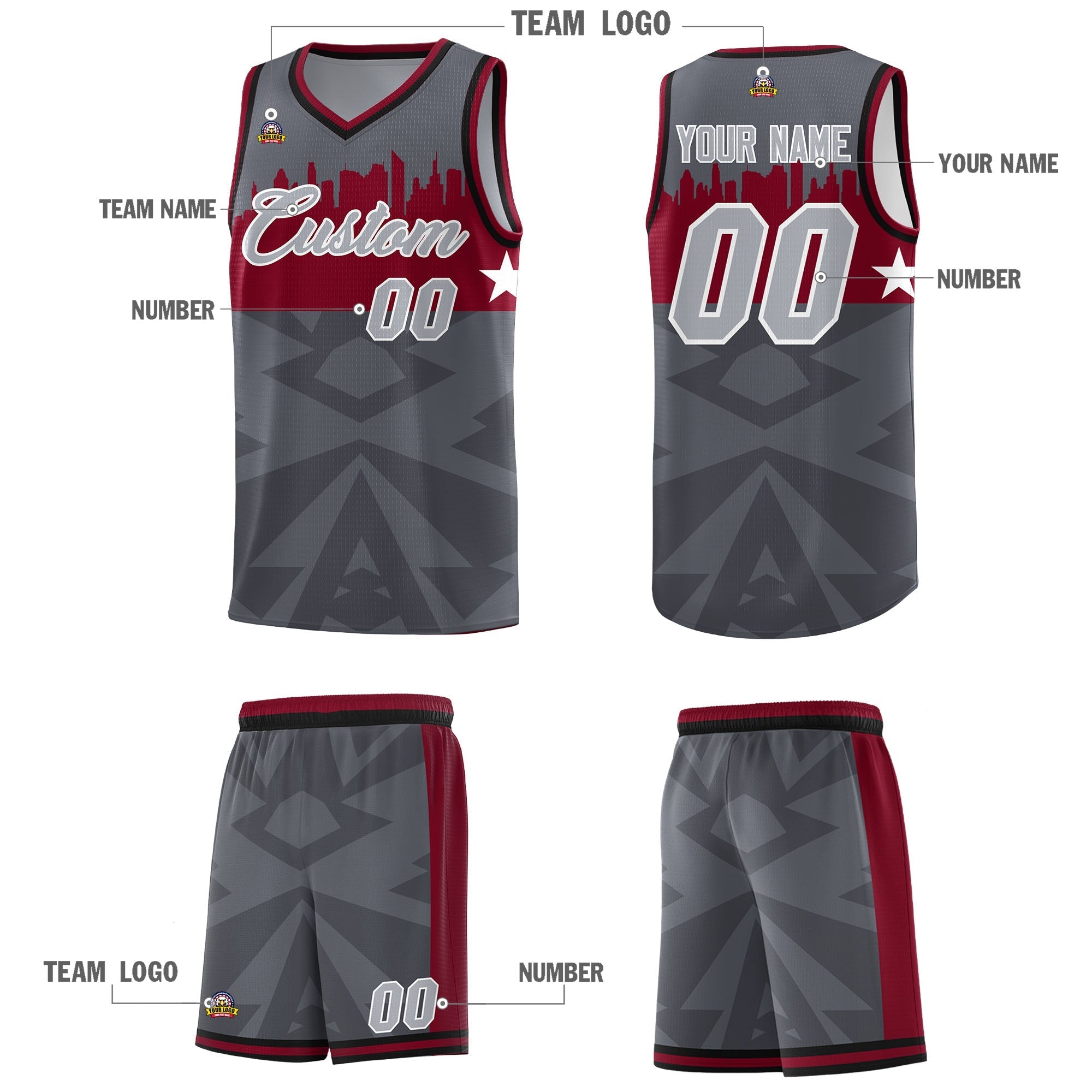Custom Dark Gray Personalized City Silhouette Pattern Sports Uniform Basketball Jersey|KXKSHOP