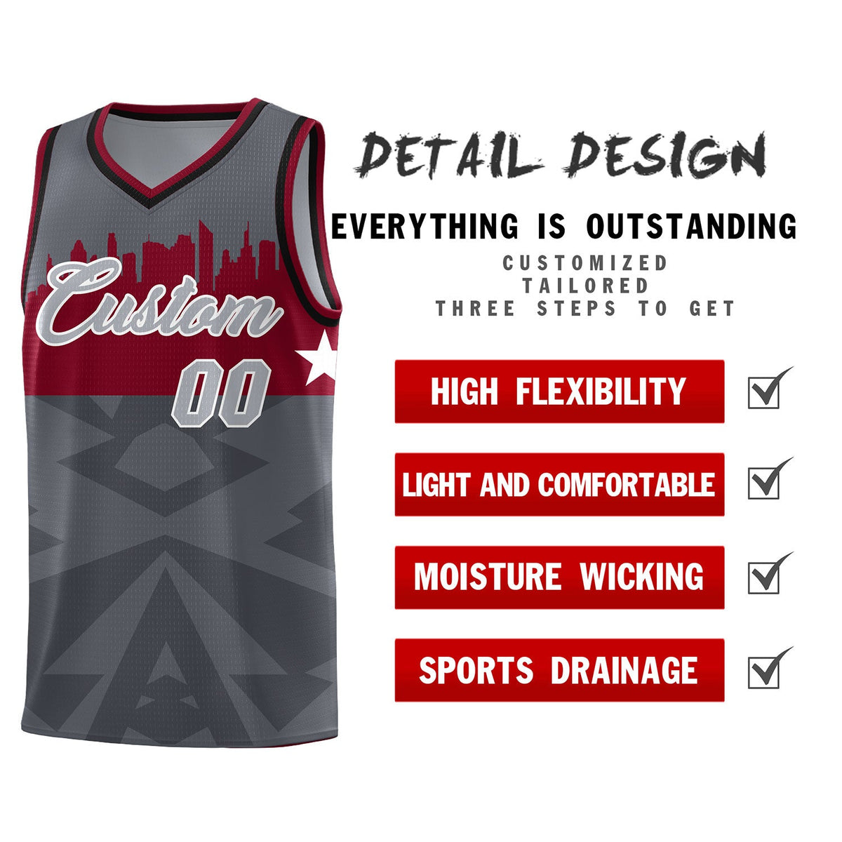 Custom Dark Gray Personalized City Silhouette Pattern Sports Uniform Basketball Jersey|KXKSHOP
