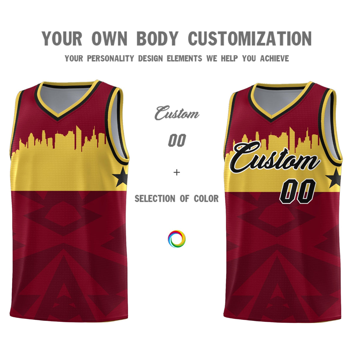Custom Crimson Personalized City Silhouette Pattern Sports Uniform Basketball Jersey|KXKSHOP