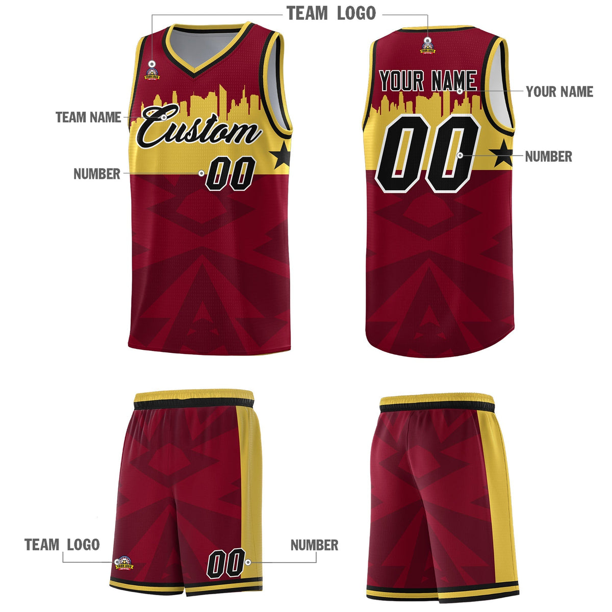 Custom Crimson Personalized City Silhouette Pattern Sports Uniform Basketball Jersey|KXKSHOP