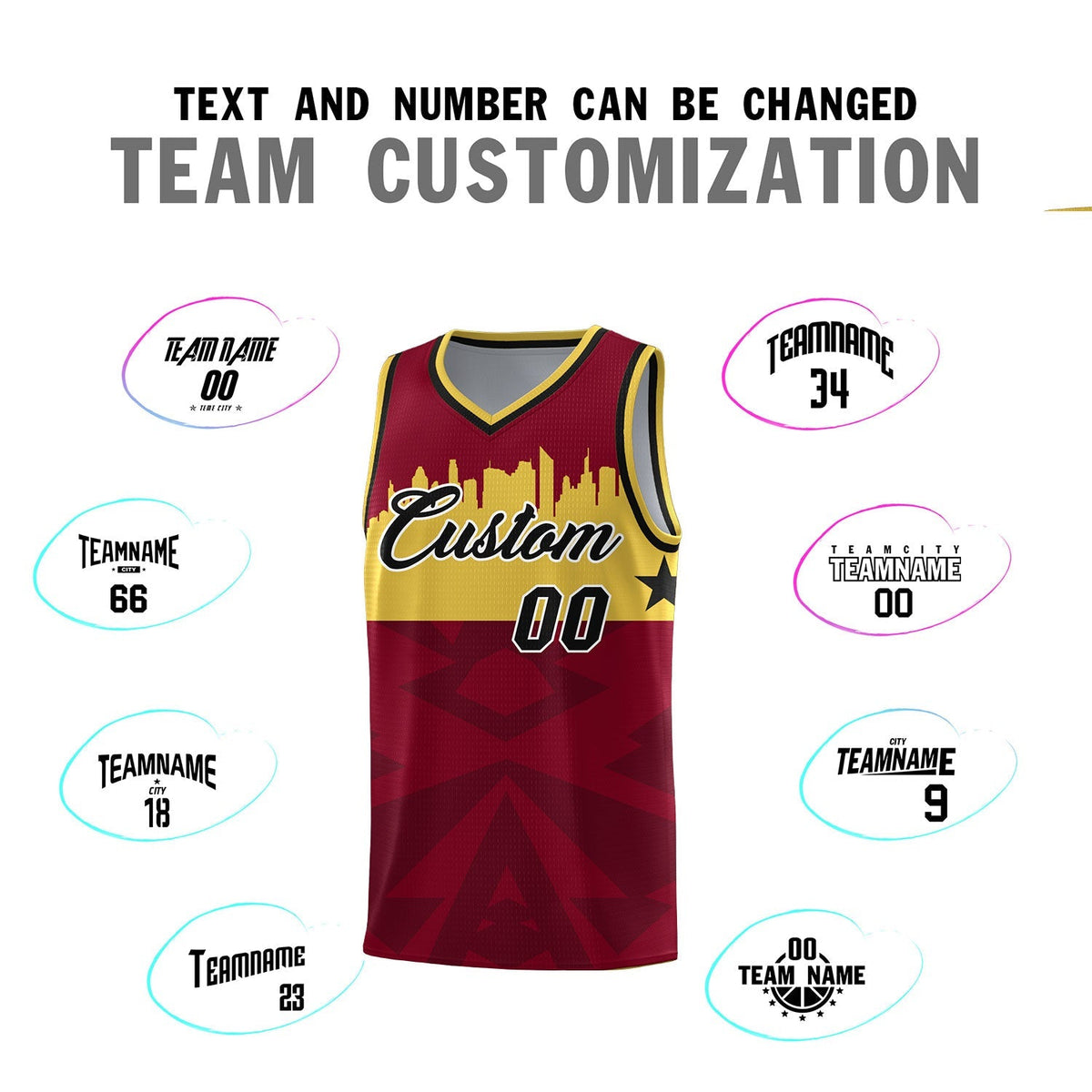 Custom Crimson Personalized City Silhouette Pattern Sports Uniform Basketball Jersey|KXKSHOP