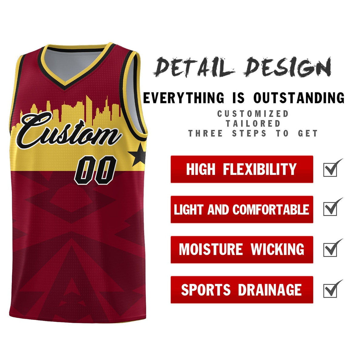 Custom Crimson Personalized City Silhouette Pattern Sports Uniform Basketball Jersey|KXKSHOP