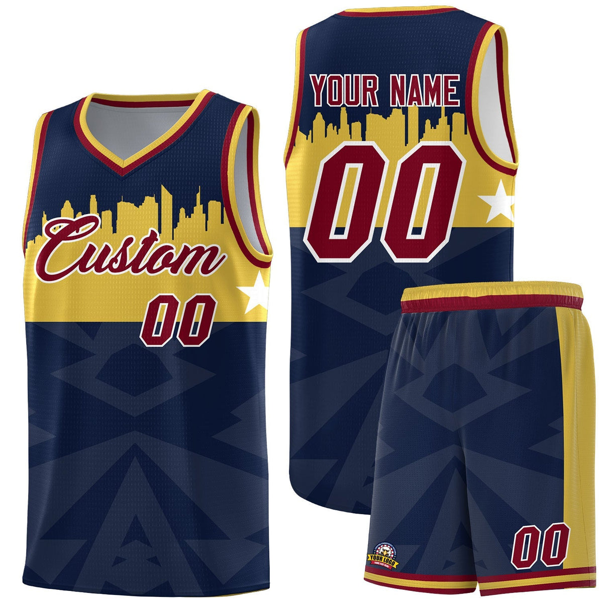 Custom Navy Personalized City Silhouette Pattern Sports Uniform Basketball Jersey|KXKSHOP