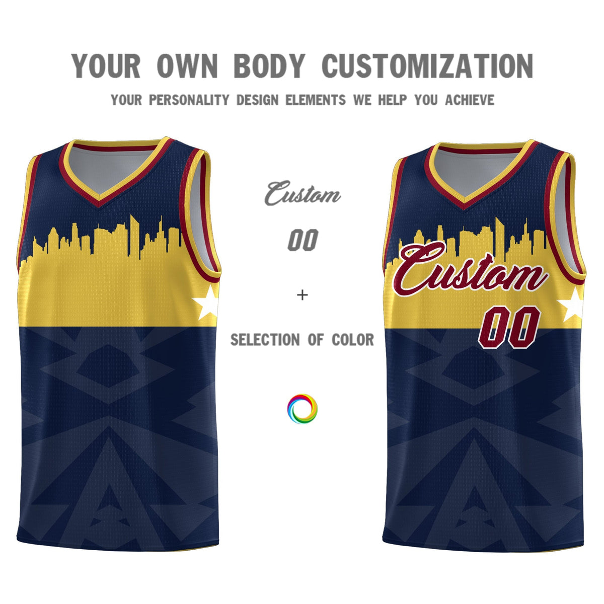 Custom Navy Personalized City Silhouette Pattern Sports Uniform Basketball Jersey|KXKSHOP