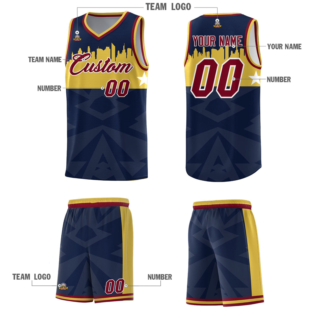 Custom Navy Personalized City Silhouette Pattern Sports Uniform Basketball Jersey|KXKSHOP