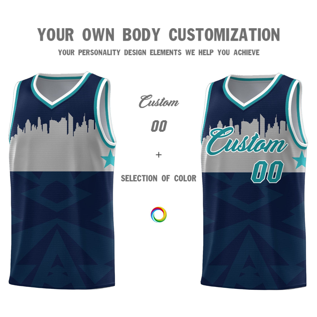 Custom Navy Personalized City Silhouette Pattern Sports Uniform Basketball Jersey|KXKSHOP