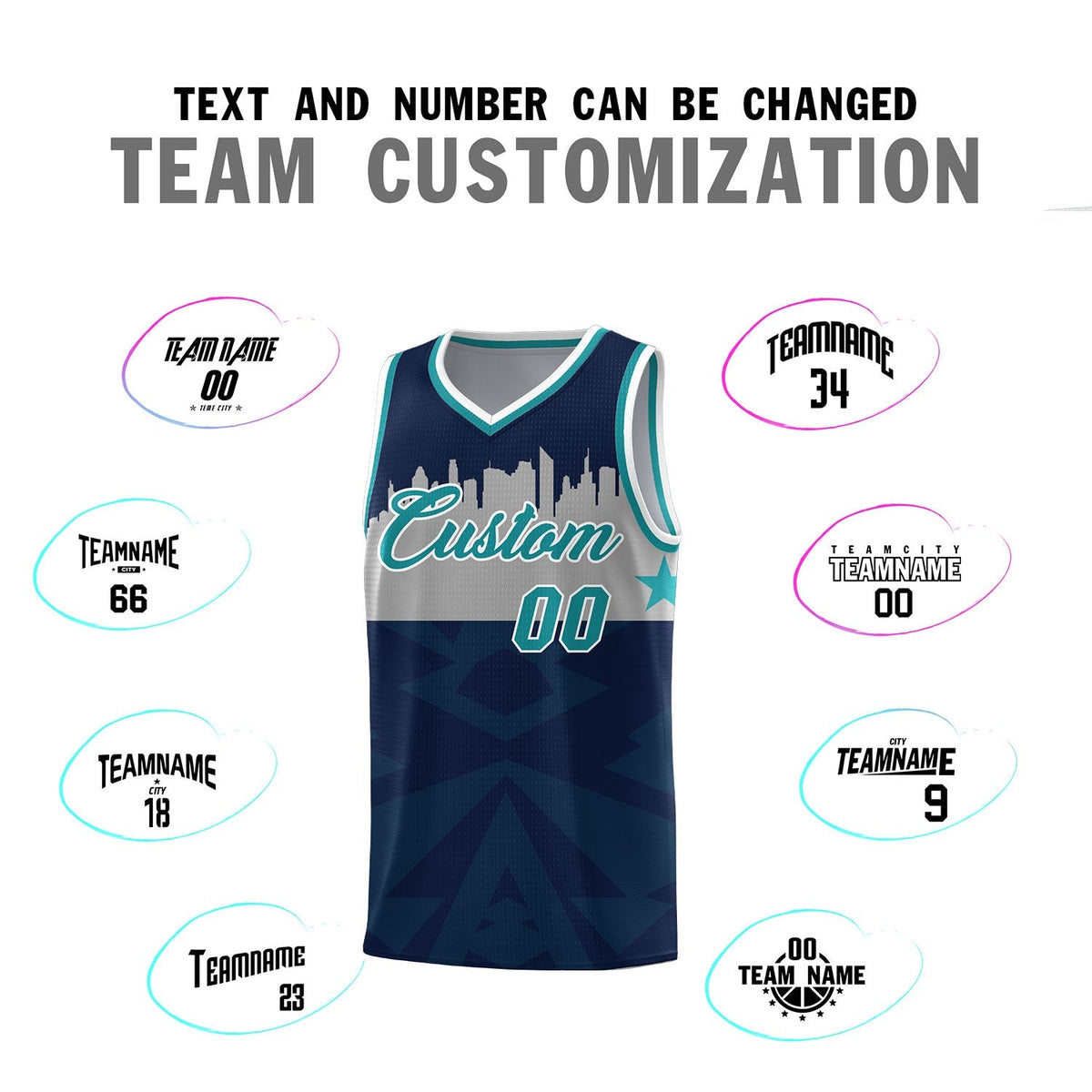Custom Navy Personalized City Silhouette Pattern Sports Uniform Basketball Jersey|KXKSHOP