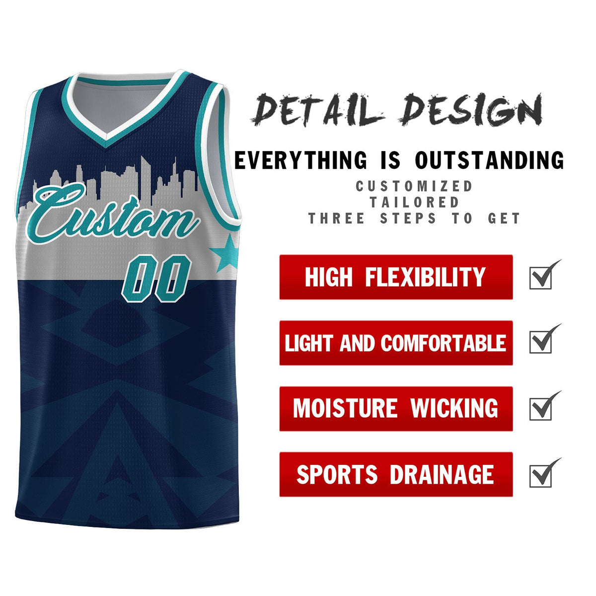 Custom Navy Personalized City Silhouette Pattern Sports Uniform Basketball Jersey|KXKSHOP