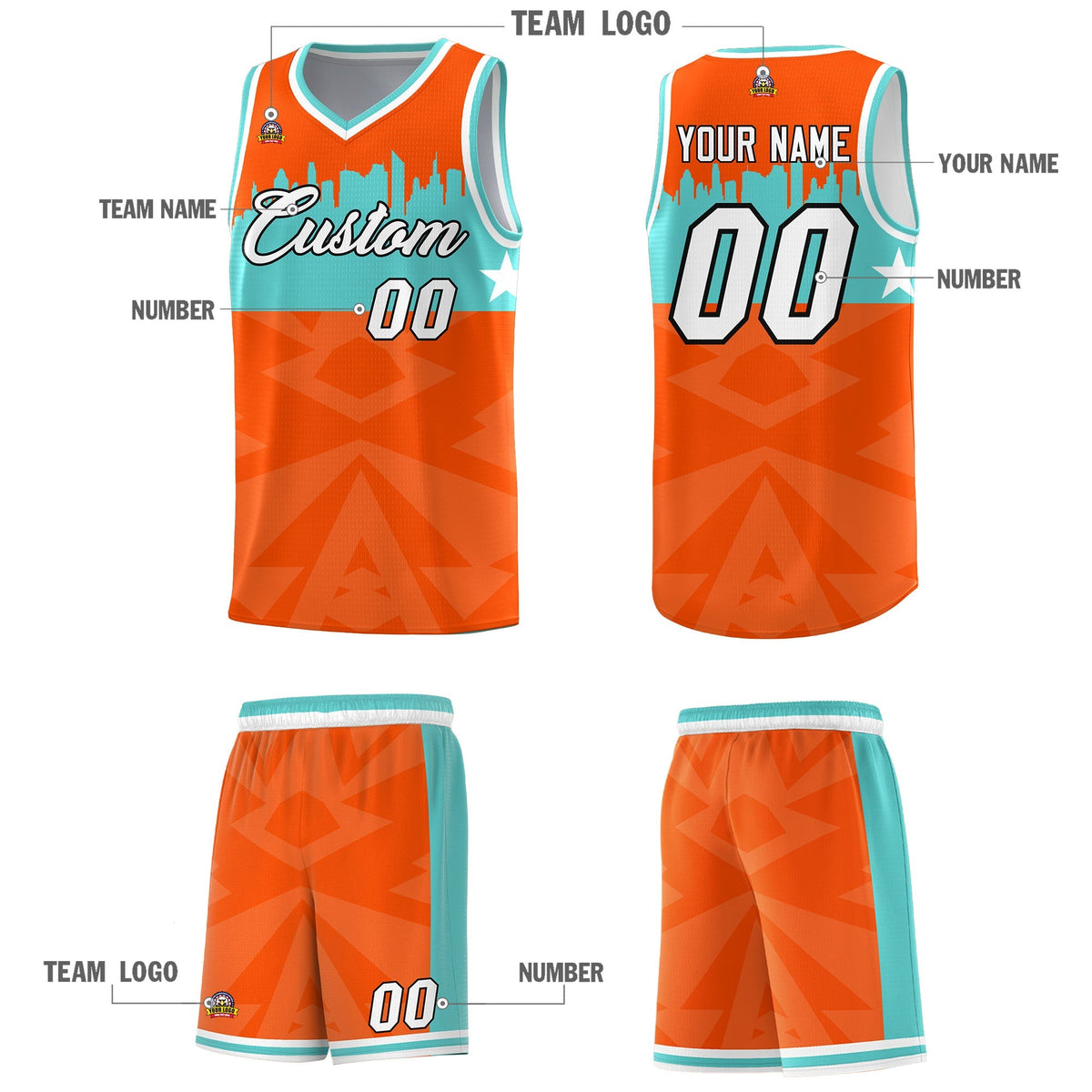 Custom Orange Personalized City Silhouette Pattern Sports Uniform Basketball Jersey|KXKSHOP