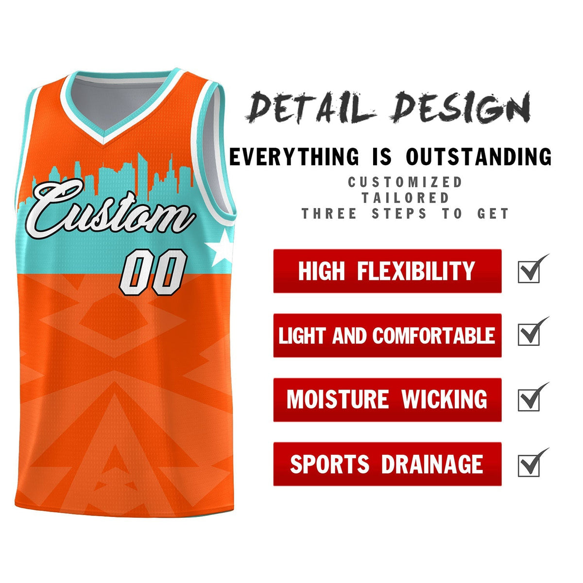 Custom Orange Personalized City Silhouette Pattern Sports Uniform Basketball Jersey|KXKSHOP