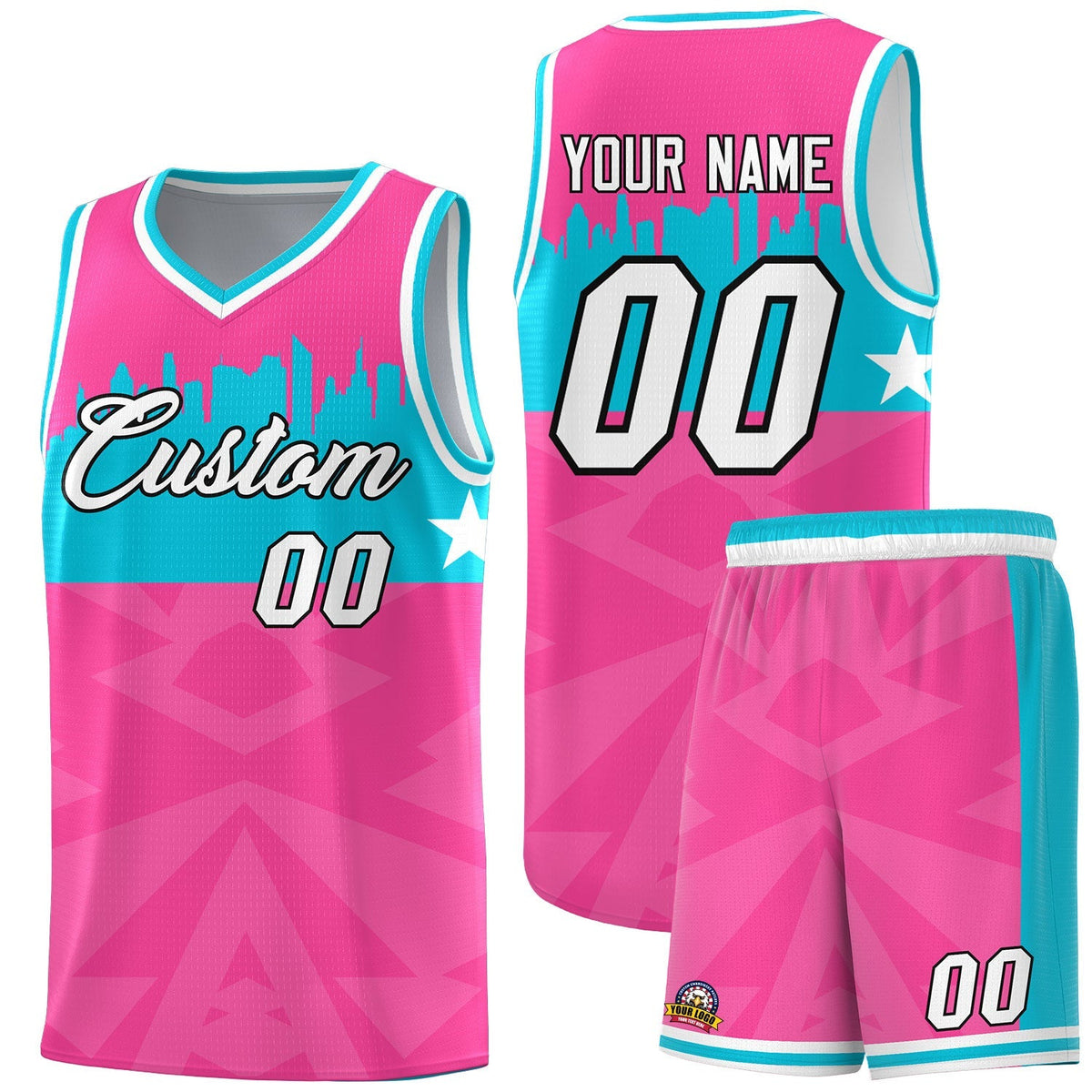 Custom Pink Personalized City Silhouette Pattern Sports Uniform Basketball Jersey|KXKSHOP