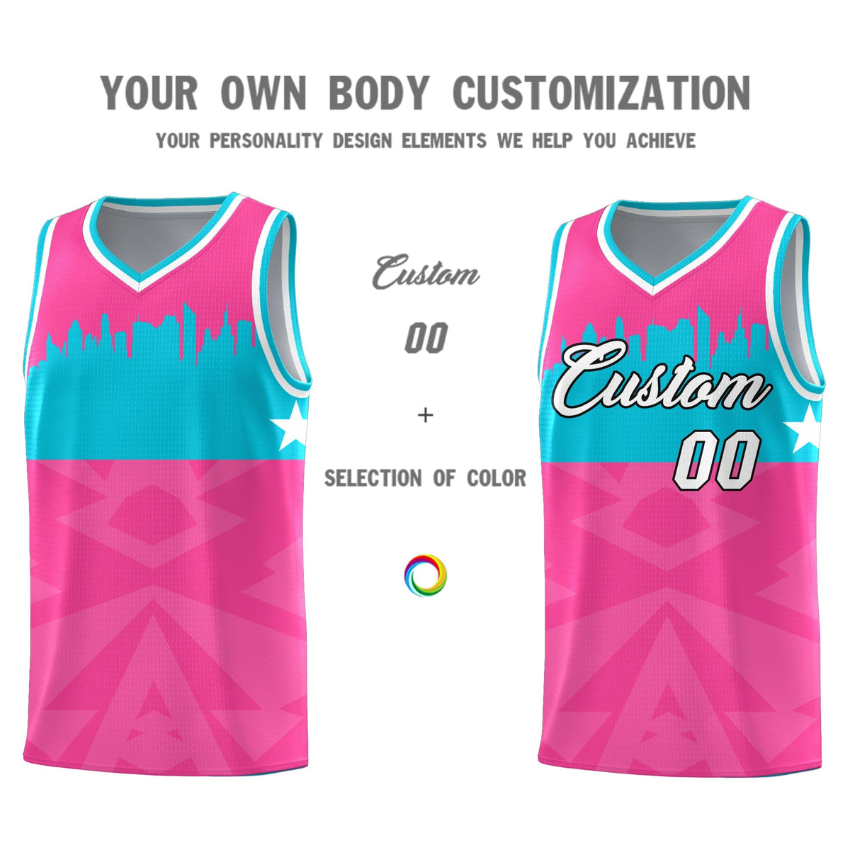 Custom Pink Personalized City Silhouette Pattern Sports Uniform Basketball Jersey|KXKSHOP