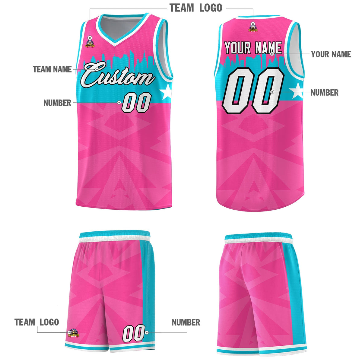 Custom Pink Personalized City Silhouette Pattern Sports Uniform Basketball Jersey|KXKSHOP