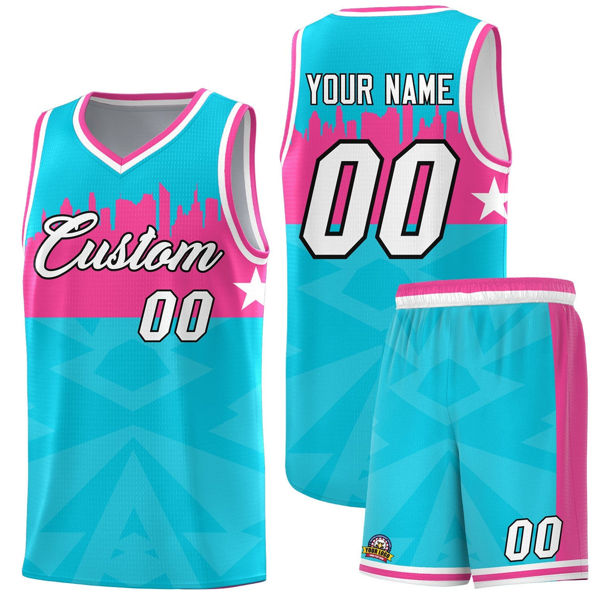 Custom Sky Blue Personalized City Silhouette Pattern Sports Uniform Basketball Jersey|KXKSHOP
