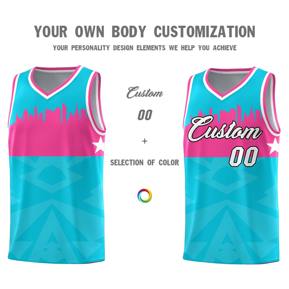 Custom Sky Blue Personalized City Silhouette Pattern Sports Uniform Basketball Jersey|KXKSHOP