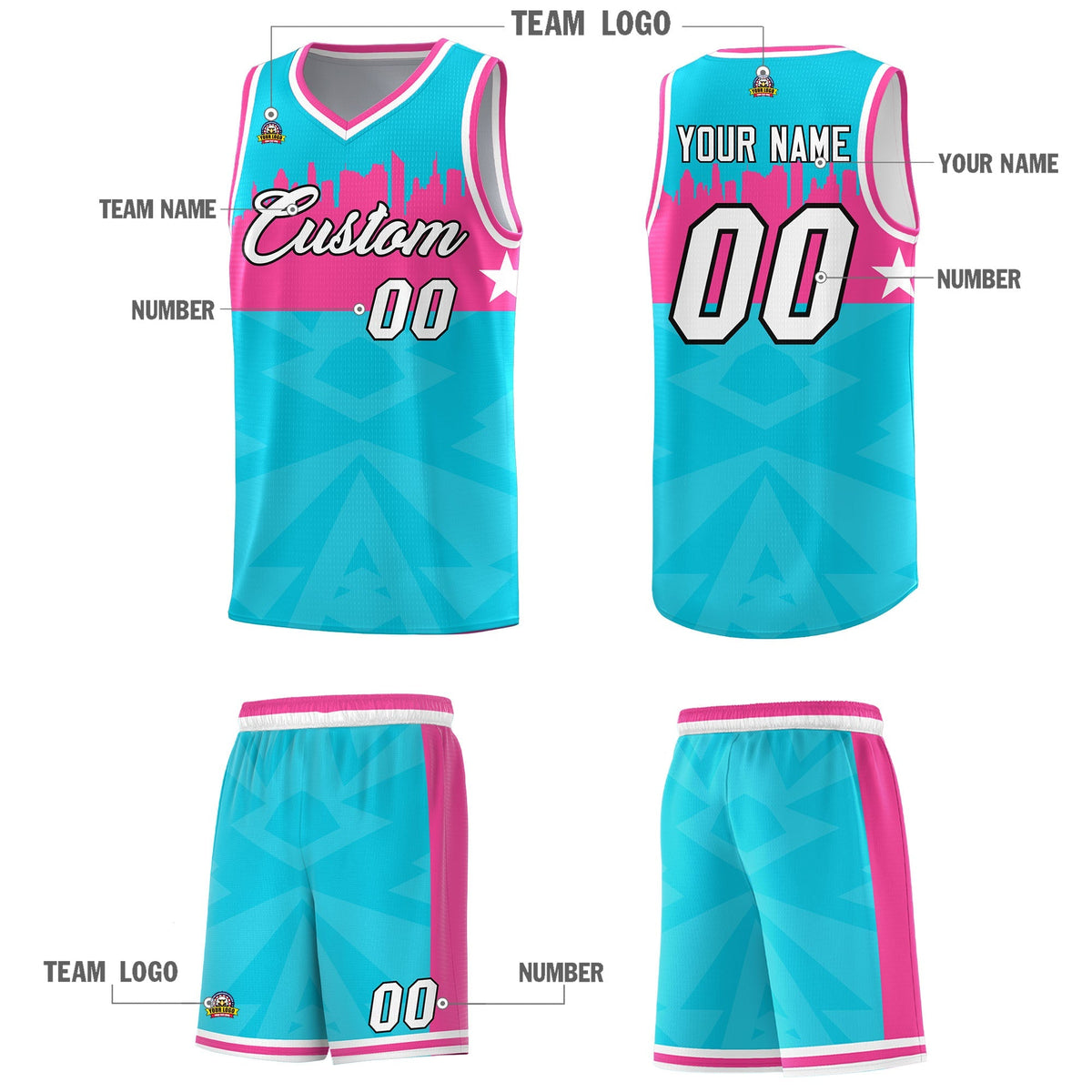 Custom Sky Blue Personalized City Silhouette Pattern Sports Uniform Basketball Jersey|KXKSHOP