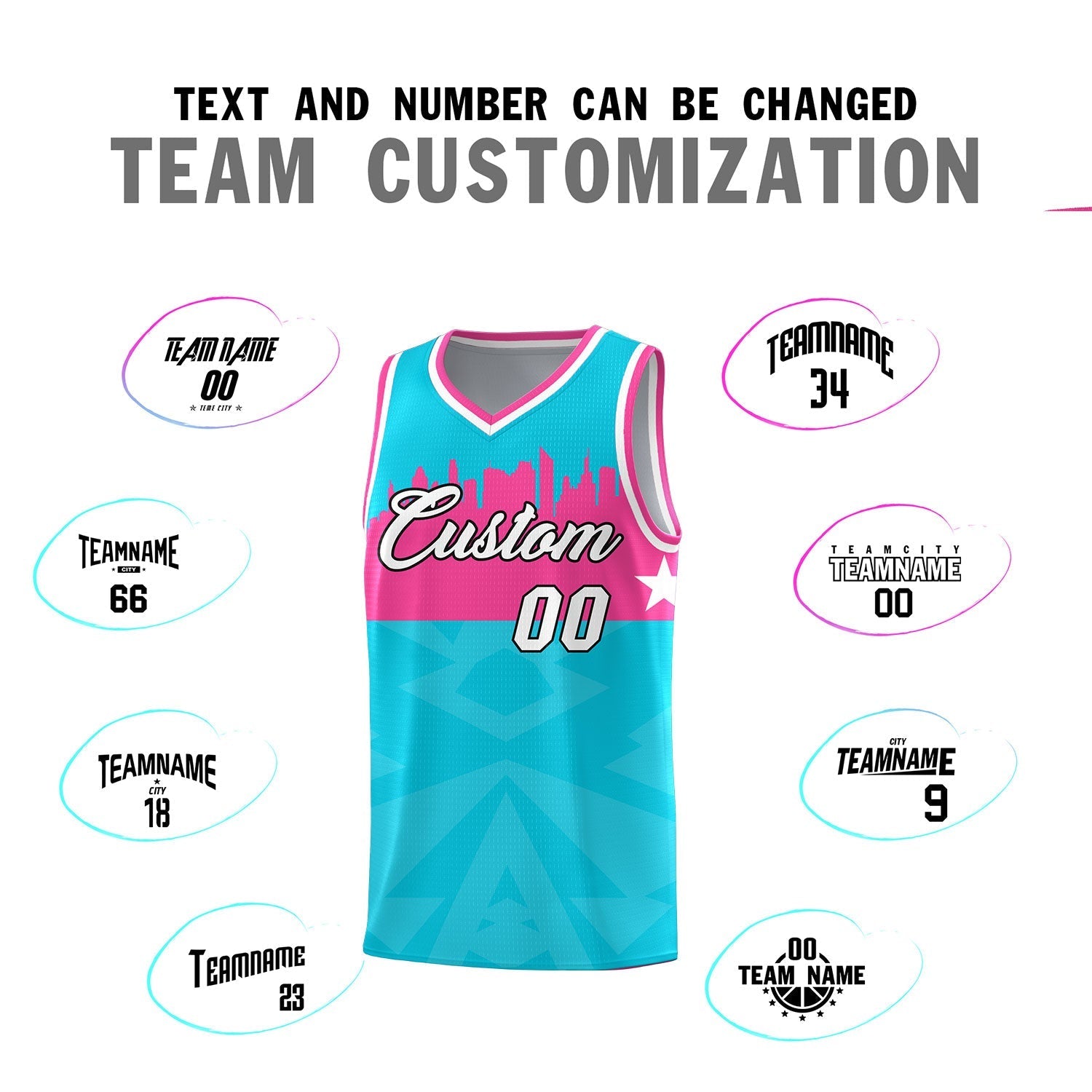 Custom Sky Blue Personalized City Silhouette Pattern Sports Uniform Basketball Jersey|KXKSHOP
