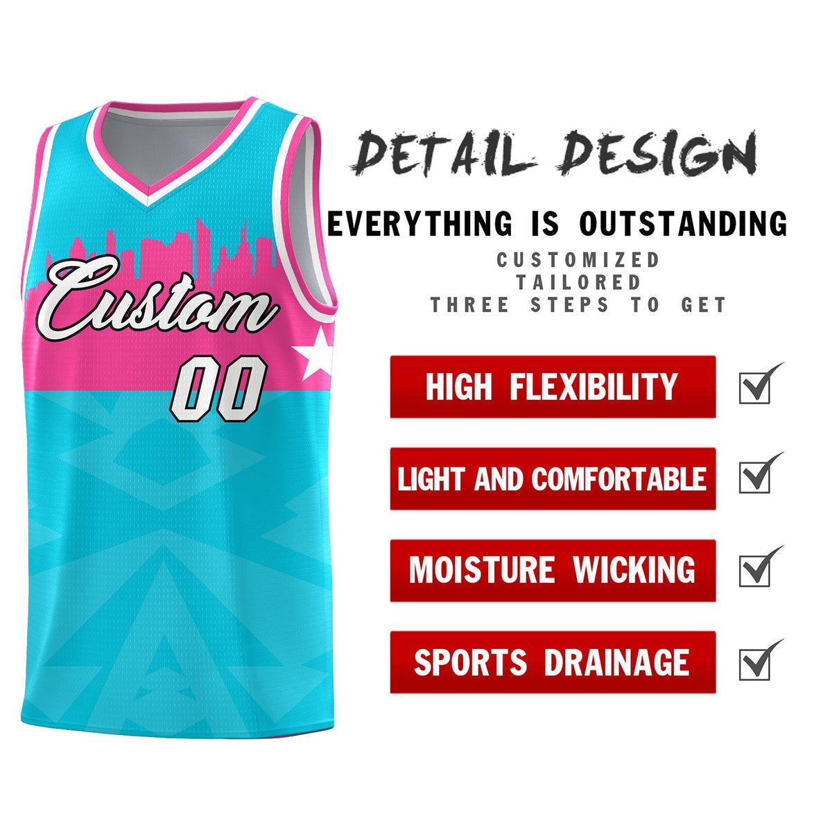 Custom Sky Blue Personalized City Silhouette Pattern Sports Uniform Basketball Jersey|KXKSHOP