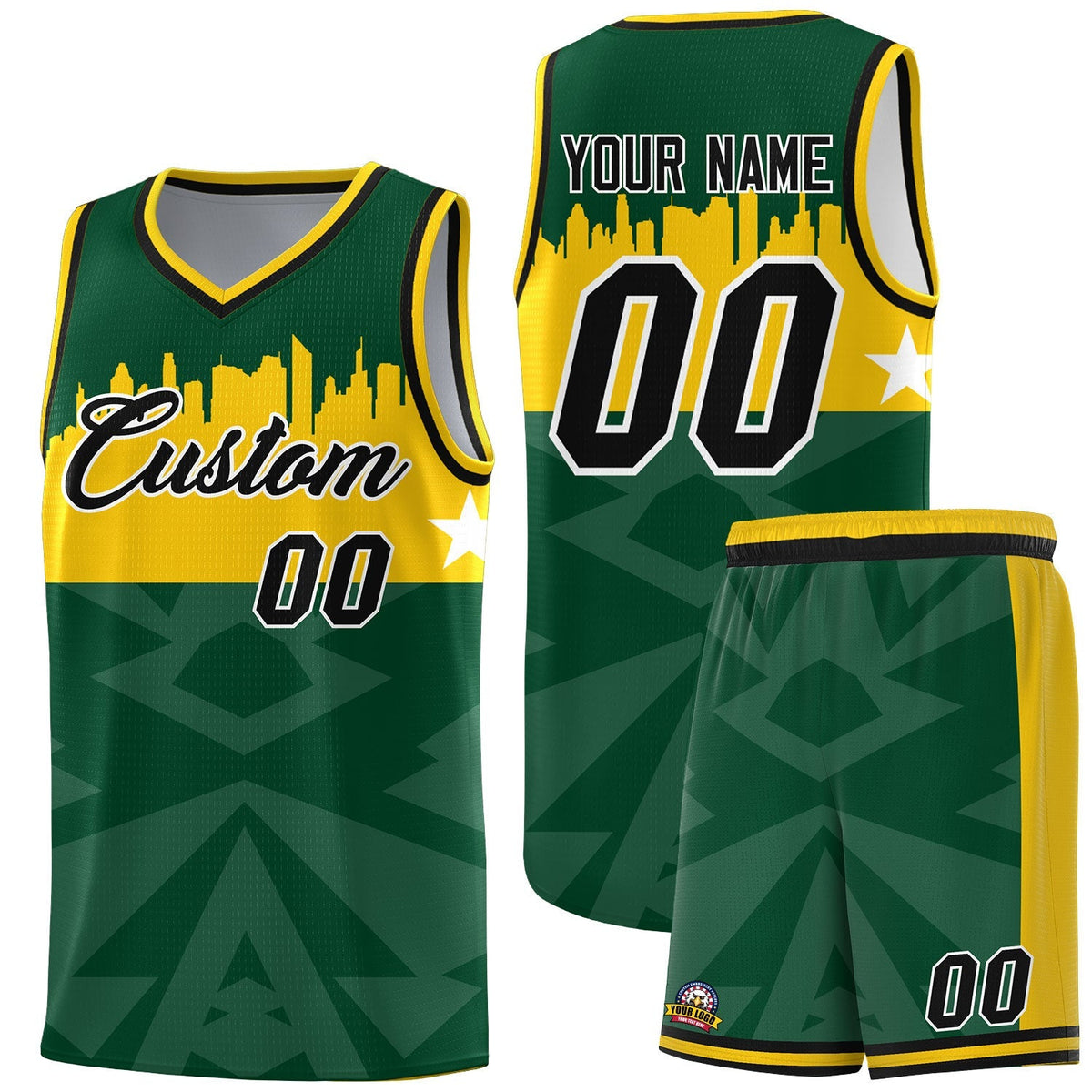 Custom Green Personalized City Silhouette Pattern Sports Uniform Basketball Jersey|KXKSHOP