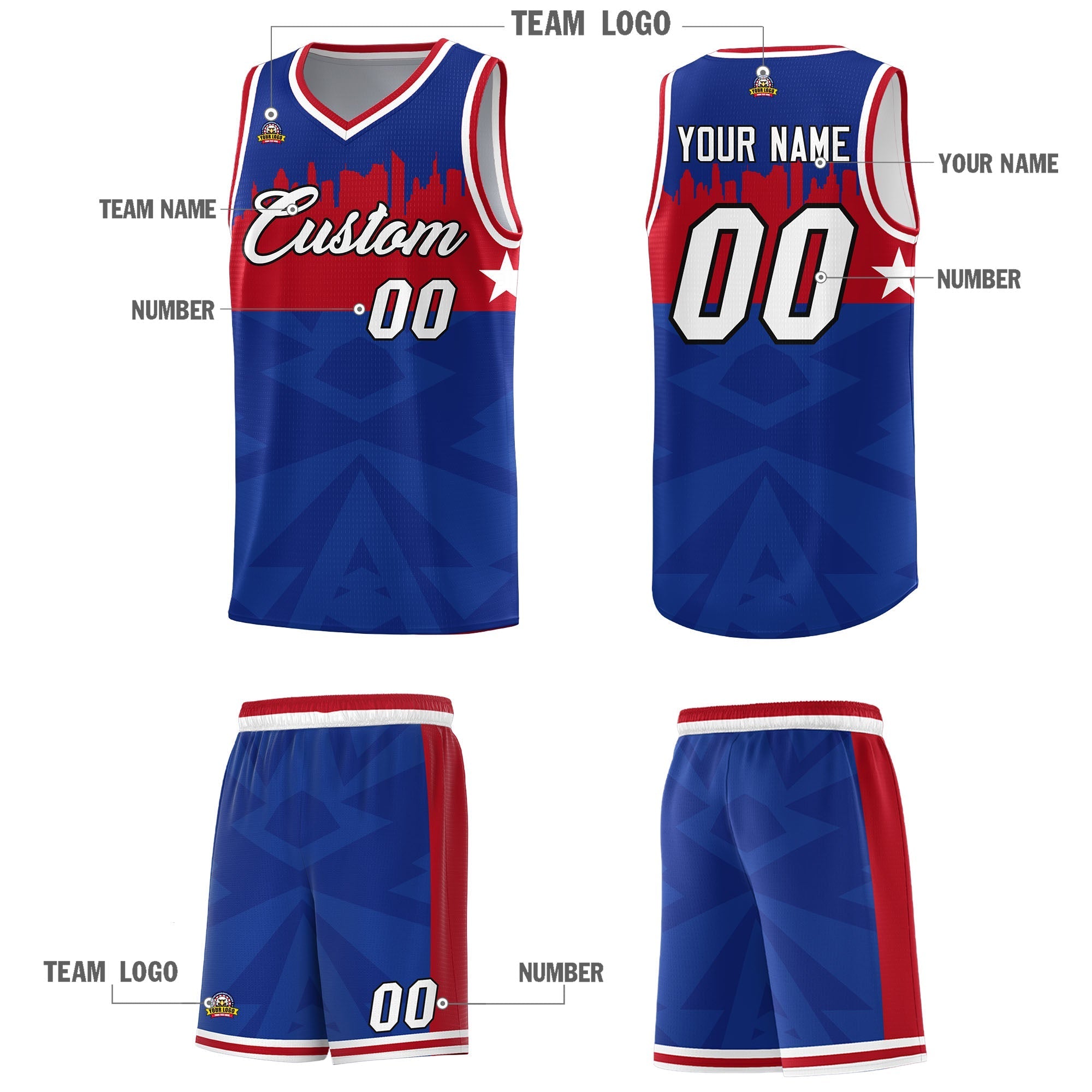 Custom Royal Personalized City Silhouette Pattern Sports Uniform Basketball Jersey|KXKSHOP