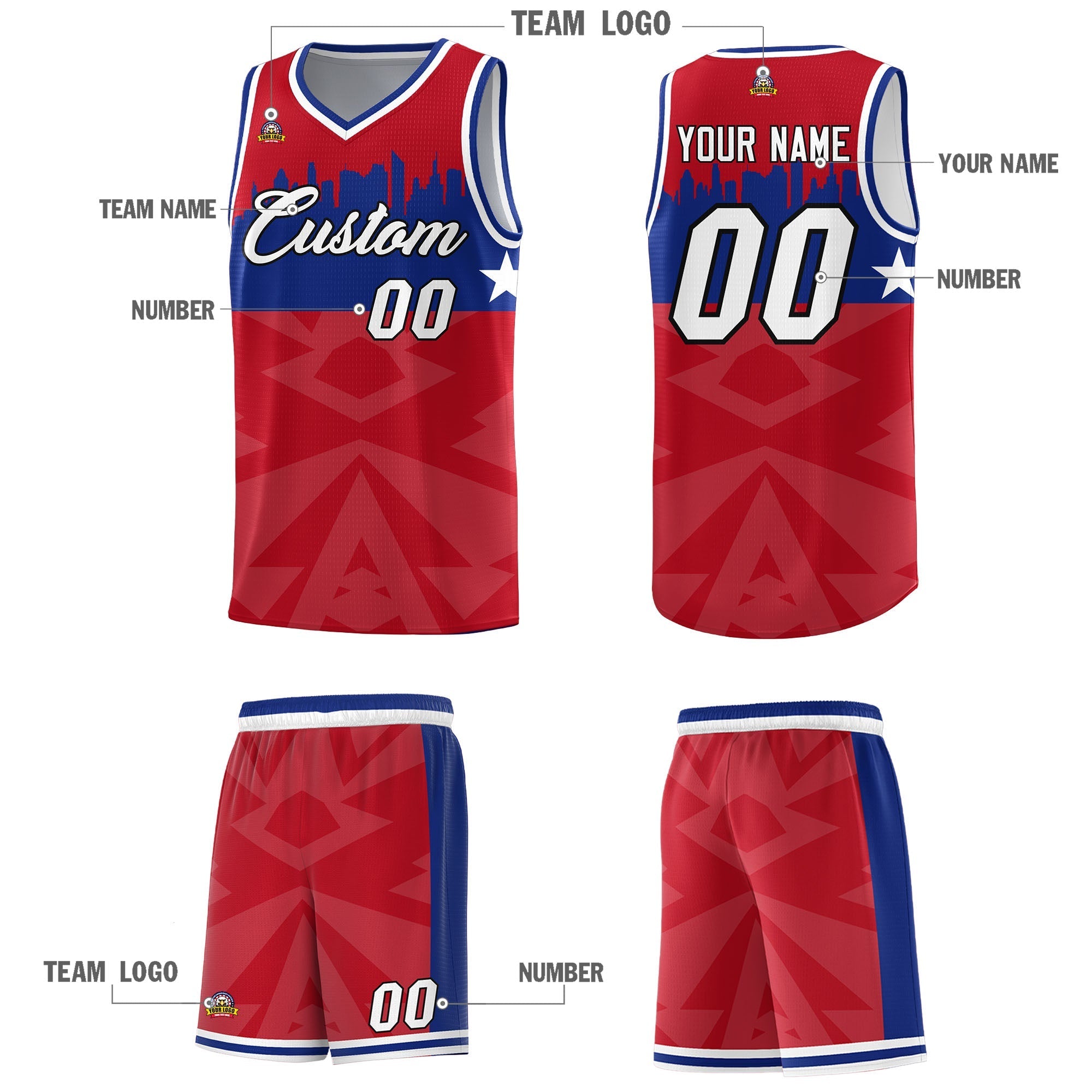 Custom Red Personalized City Silhouette Pattern Sports Uniform Basketball Jersey|KXKSHOP