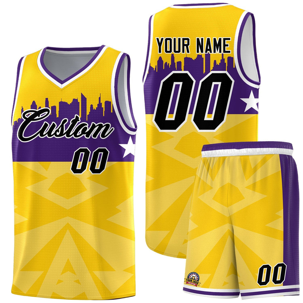 Custom Gold Personalized City Silhouette Pattern Sports Uniform Basketball Jersey|KXKSHOP