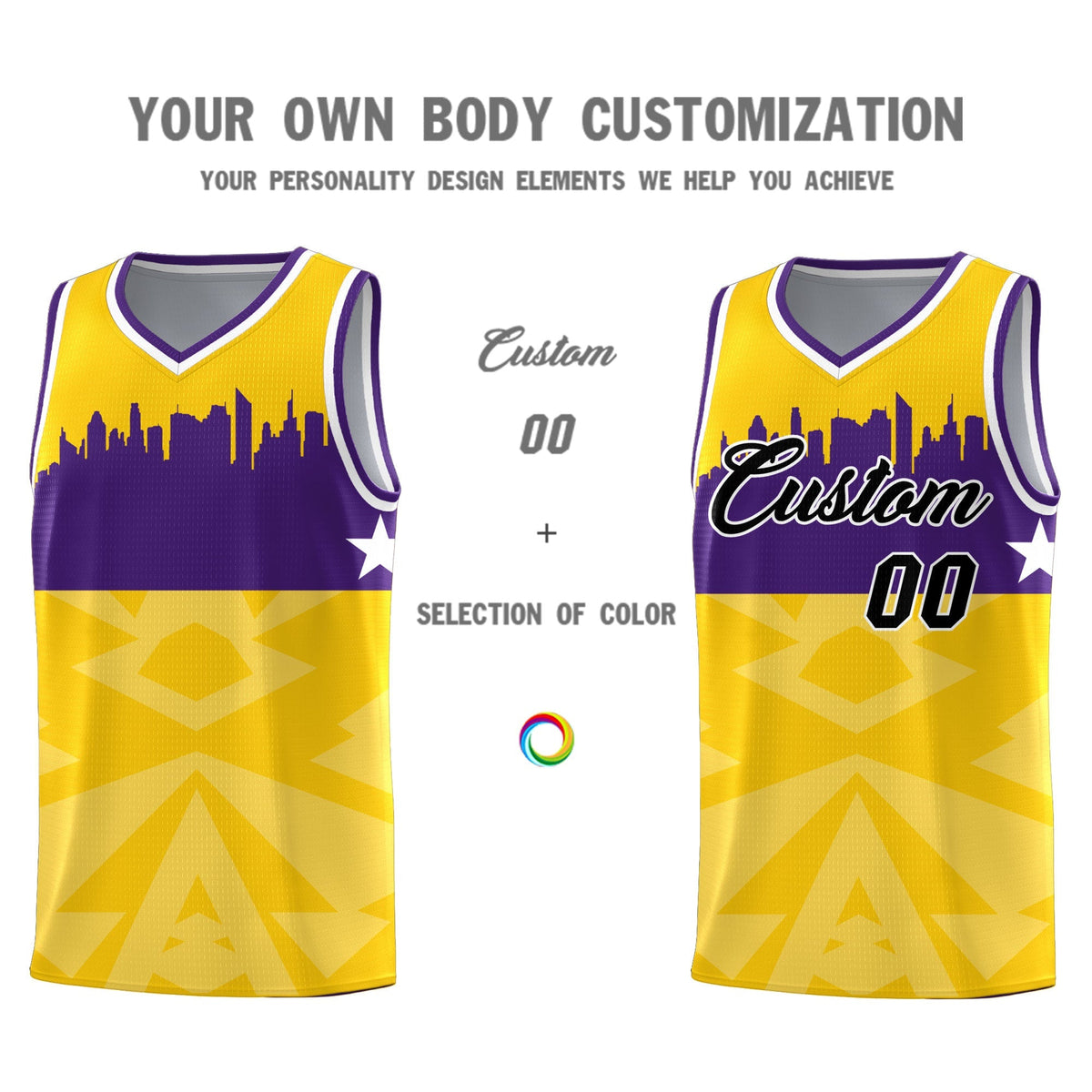 Custom Gold Personalized City Silhouette Pattern Sports Uniform Basketball Jersey|KXKSHOP
