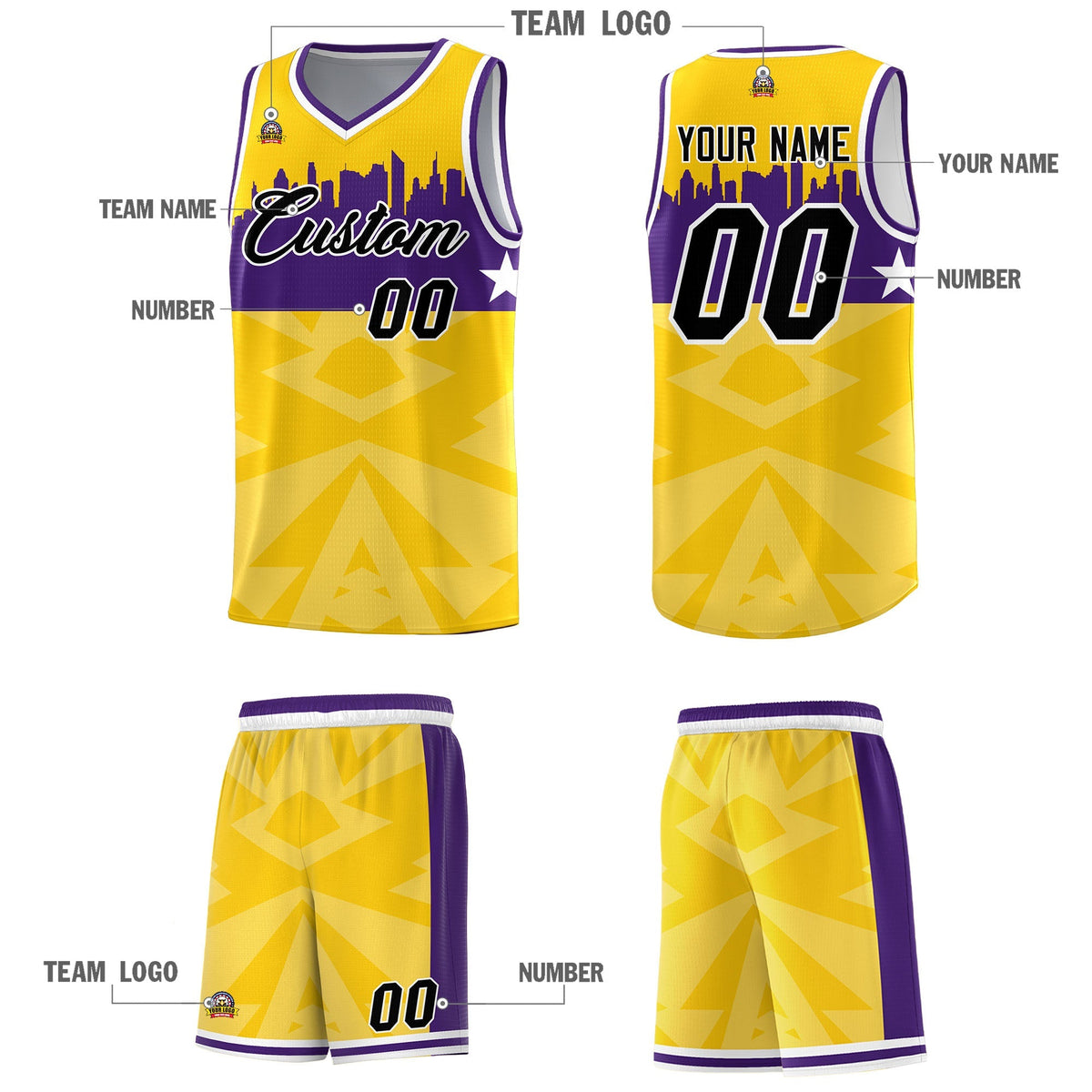Custom Gold Personalized City Silhouette Pattern Sports Uniform Basketball Jersey|KXKSHOP