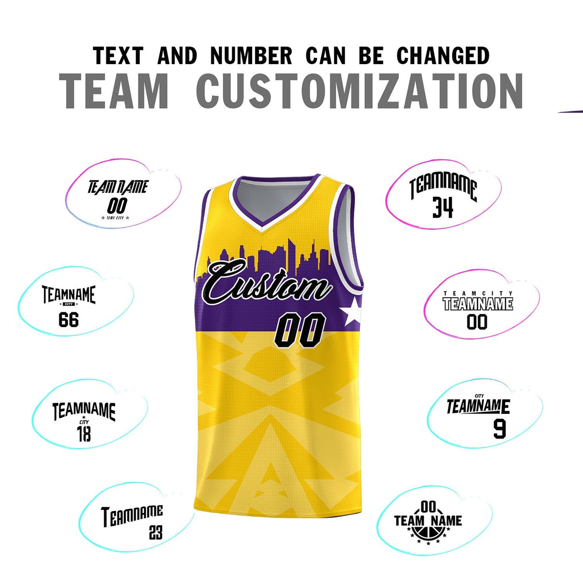 Custom Gold Personalized City Silhouette Pattern Sports Uniform Basketball Jersey|KXKSHOP