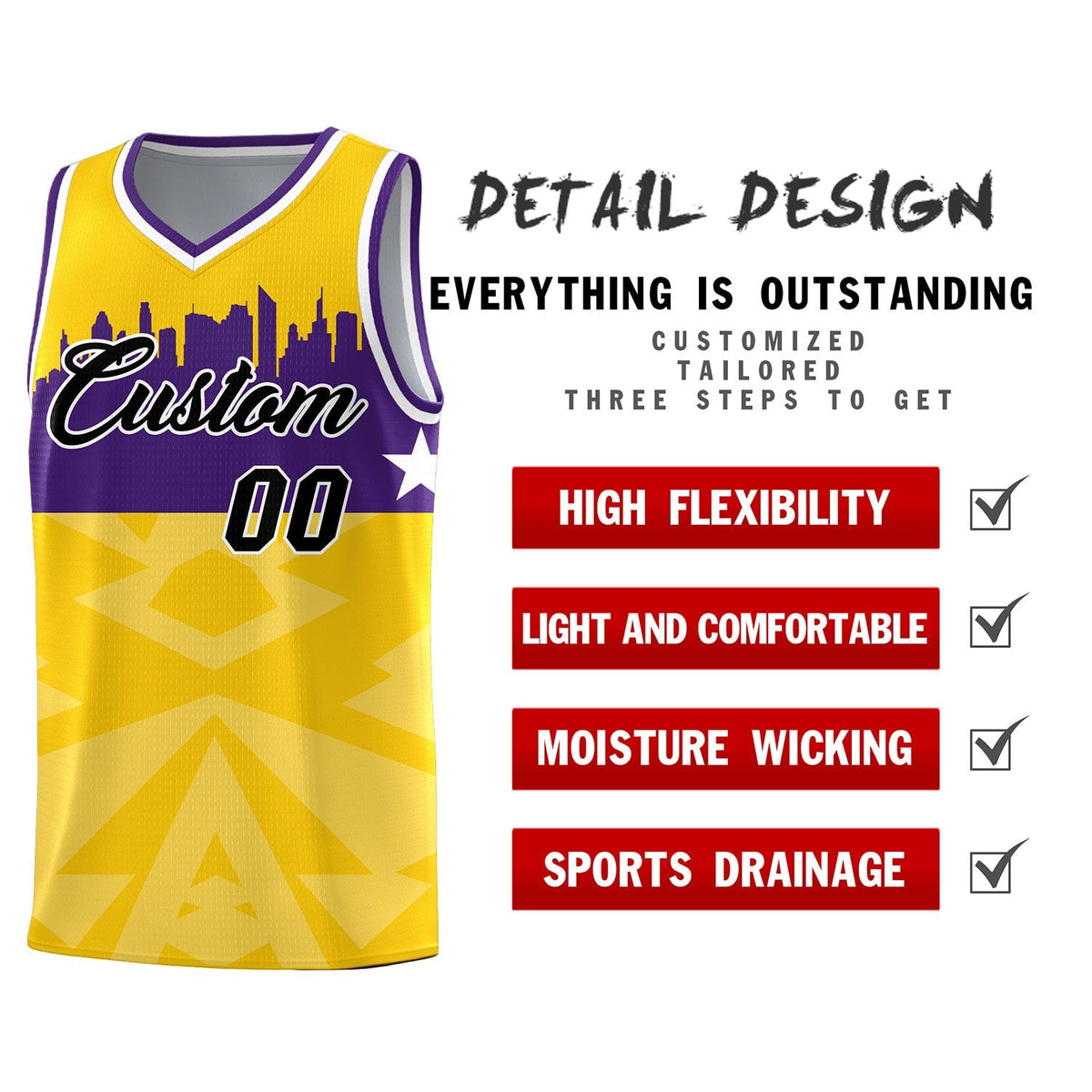 Custom Gold Personalized City Silhouette Pattern Sports Uniform Basketball Jersey|KXKSHOP