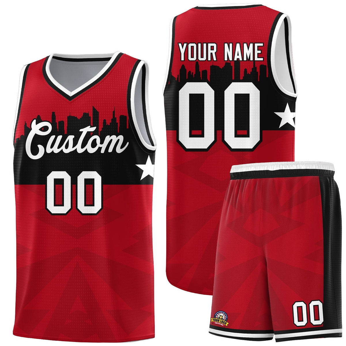 Custom Red Personalized City Silhouette Pattern Sports Uniform Basketball Jersey|KXKSHOP