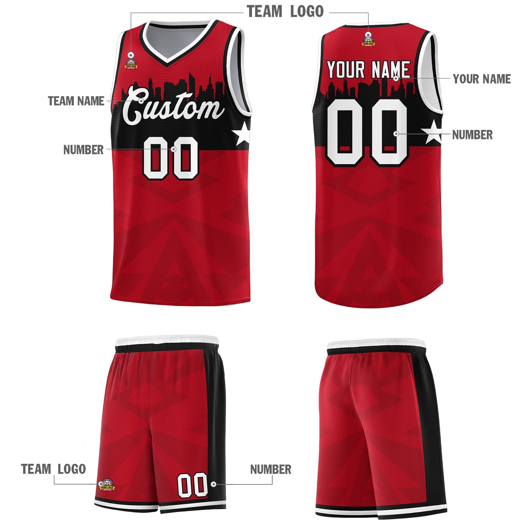Custom Red Personalized City Silhouette Pattern Sports Uniform Basketball Jersey|KXKSHOP