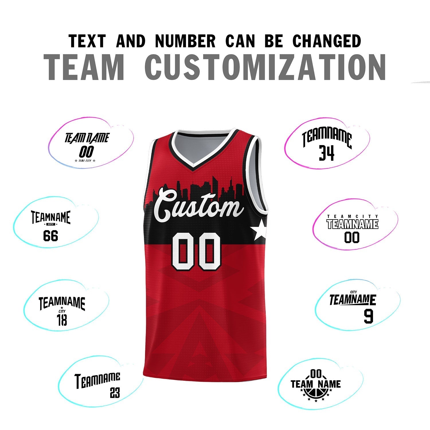 Custom Red Personalized City Silhouette Pattern Sports Uniform Basketball Jersey|KXKSHOP