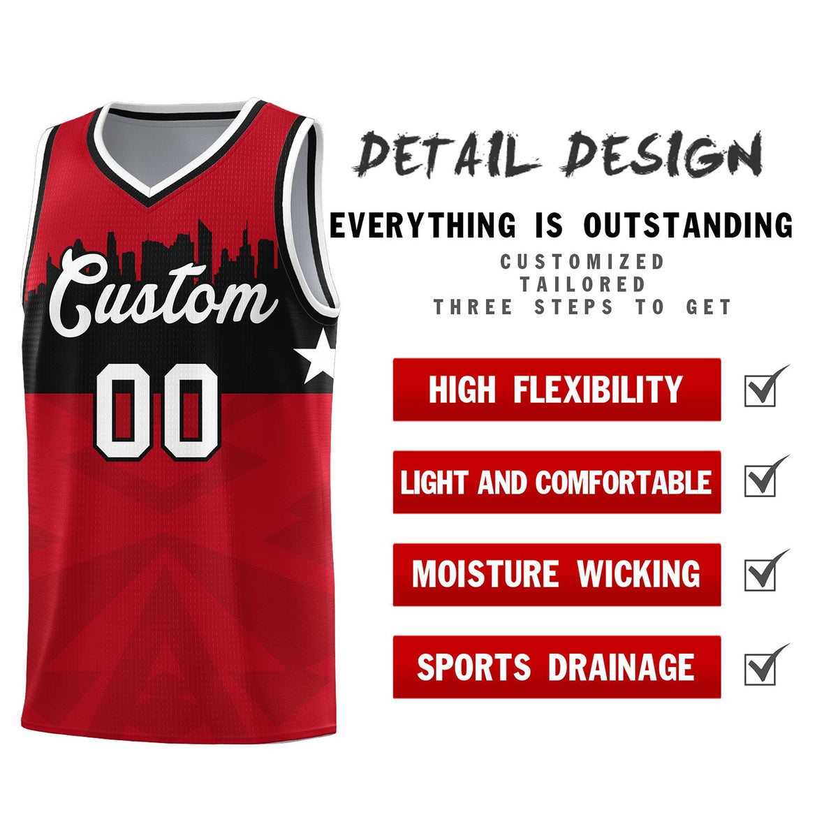 Custom Red Personalized City Silhouette Pattern Sports Uniform Basketball Jersey|KXKSHOP