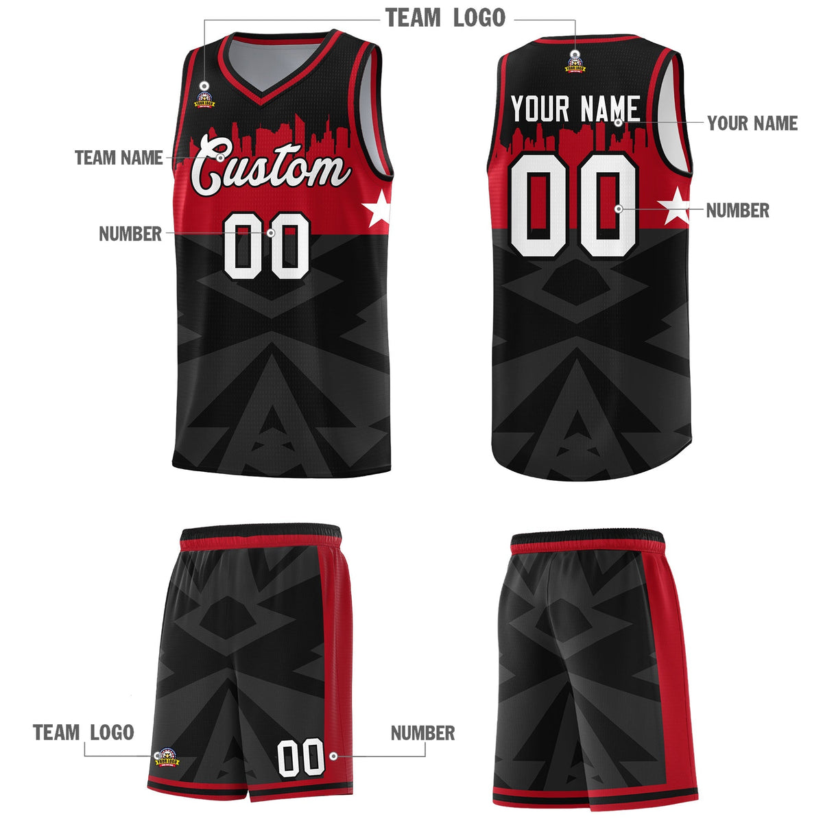 Custom Black Personalized City Silhouette Pattern Sports Uniform Basketball Jersey|KXKSHOP
