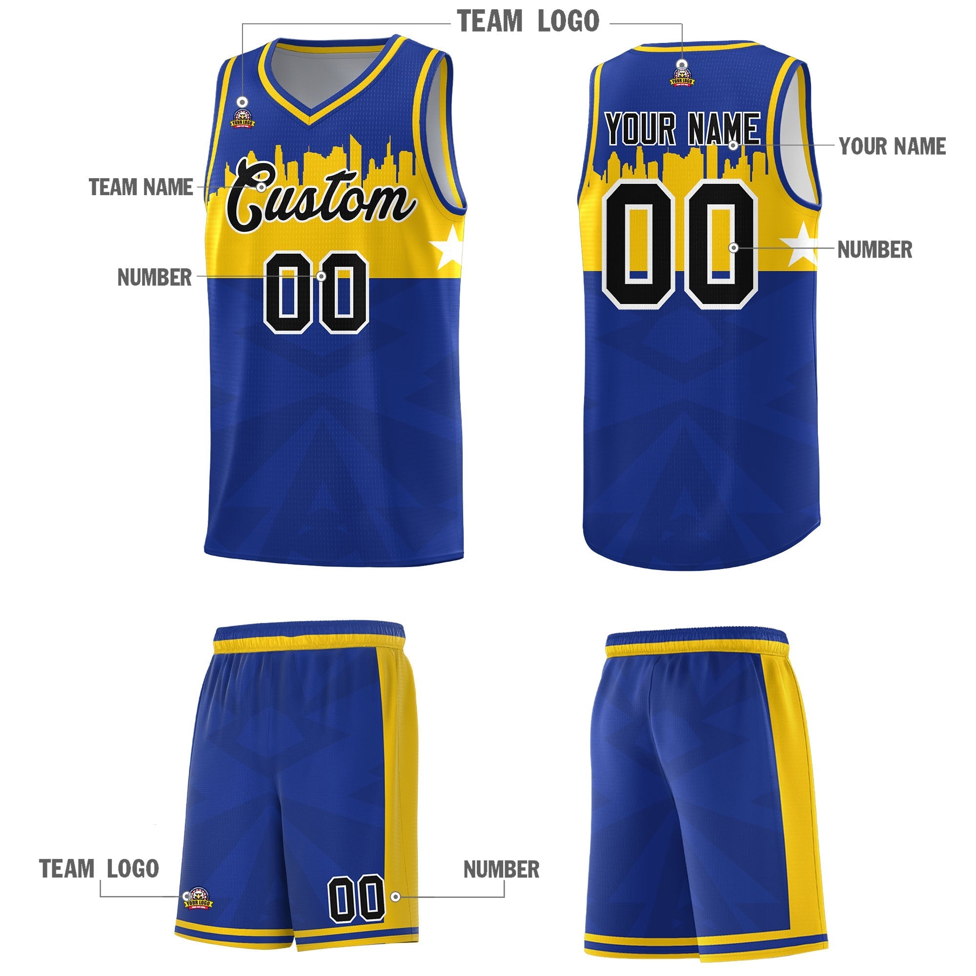 Custom Royal Personalized City Silhouette Pattern Sports Uniform Basketball Jersey|KXKSHOP