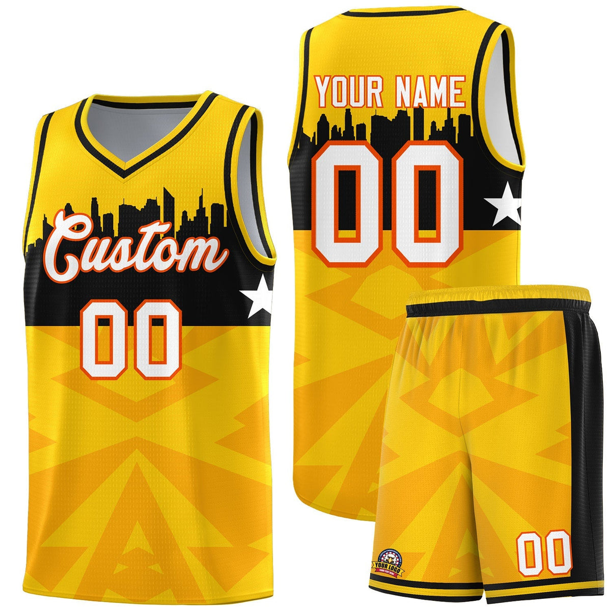 Custom Gold Personalized City Silhouette Pattern Sports Uniform Basketball Jersey|KXKSHOP