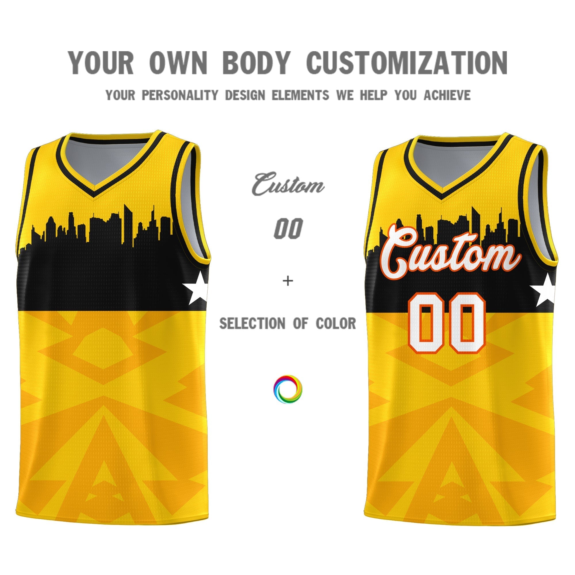 Custom Gold Personalized City Silhouette Pattern Sports Uniform Basketball Jersey|KXKSHOP