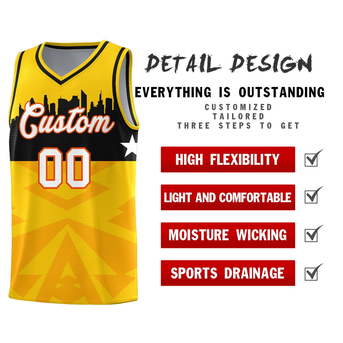 Custom Gold Personalized City Silhouette Pattern Sports Uniform Basketball Jersey|KXKSHOP