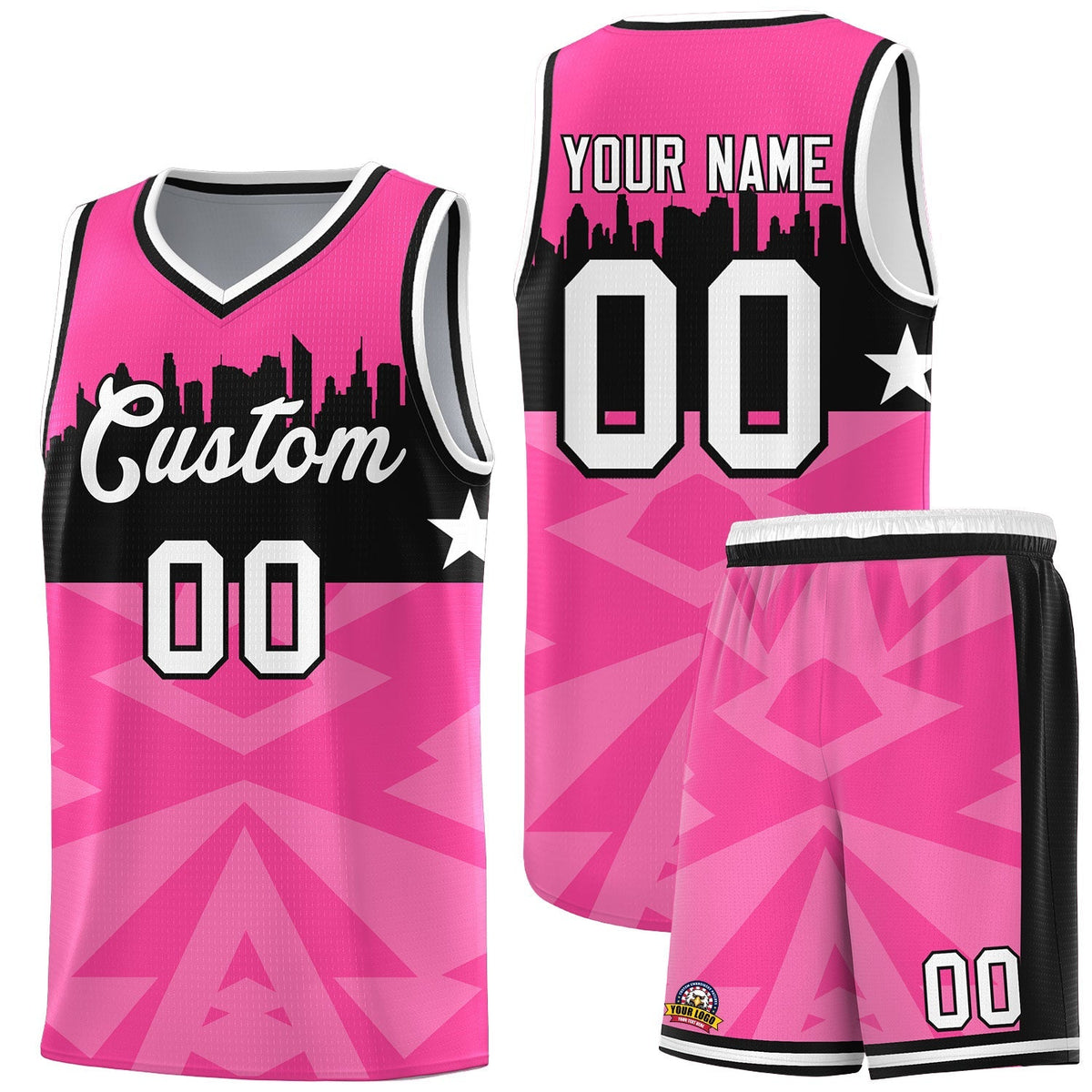 Custom Pink Personalized City Silhouette Pattern Sports Uniform Basketball Jersey|KXKSHOP