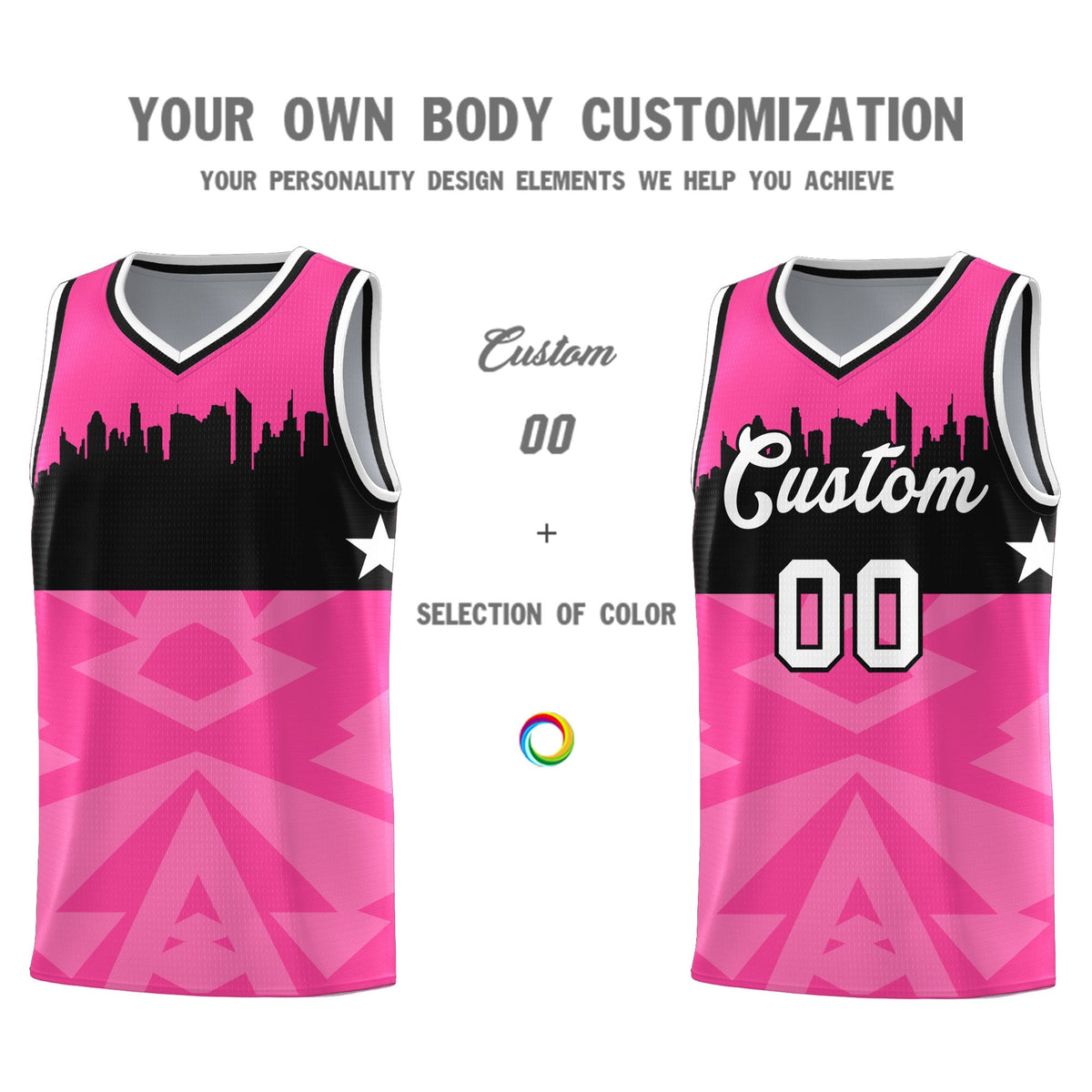 Custom Pink Personalized City Silhouette Pattern Sports Uniform Basketball Jersey|KXKSHOP