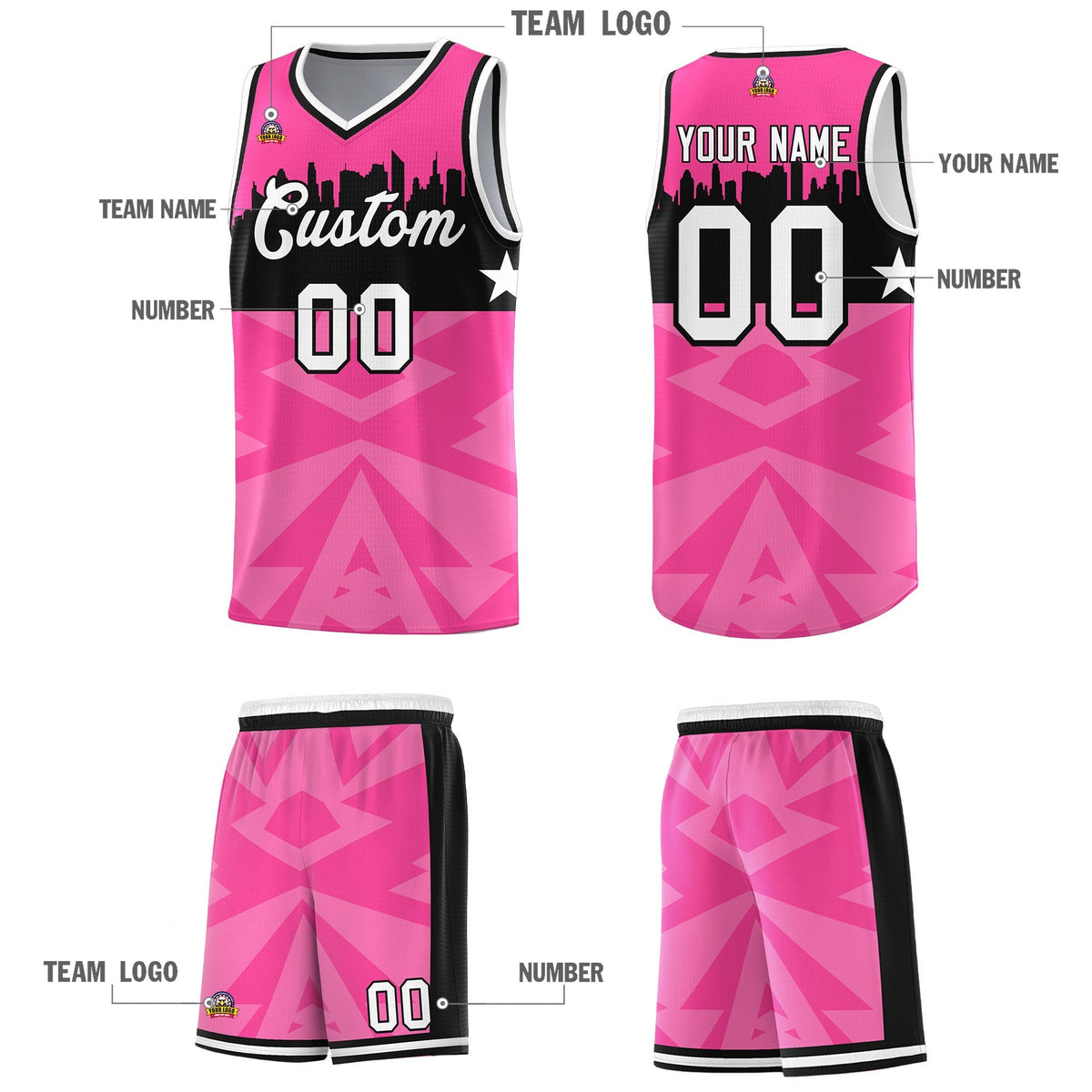 Custom Pink Personalized City Silhouette Pattern Sports Uniform Basketball Jersey|KXKSHOP