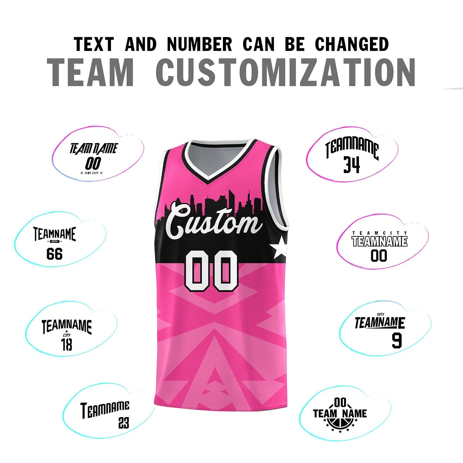 Custom Pink Personalized City Silhouette Pattern Sports Uniform Basketball Jersey|KXKSHOP
