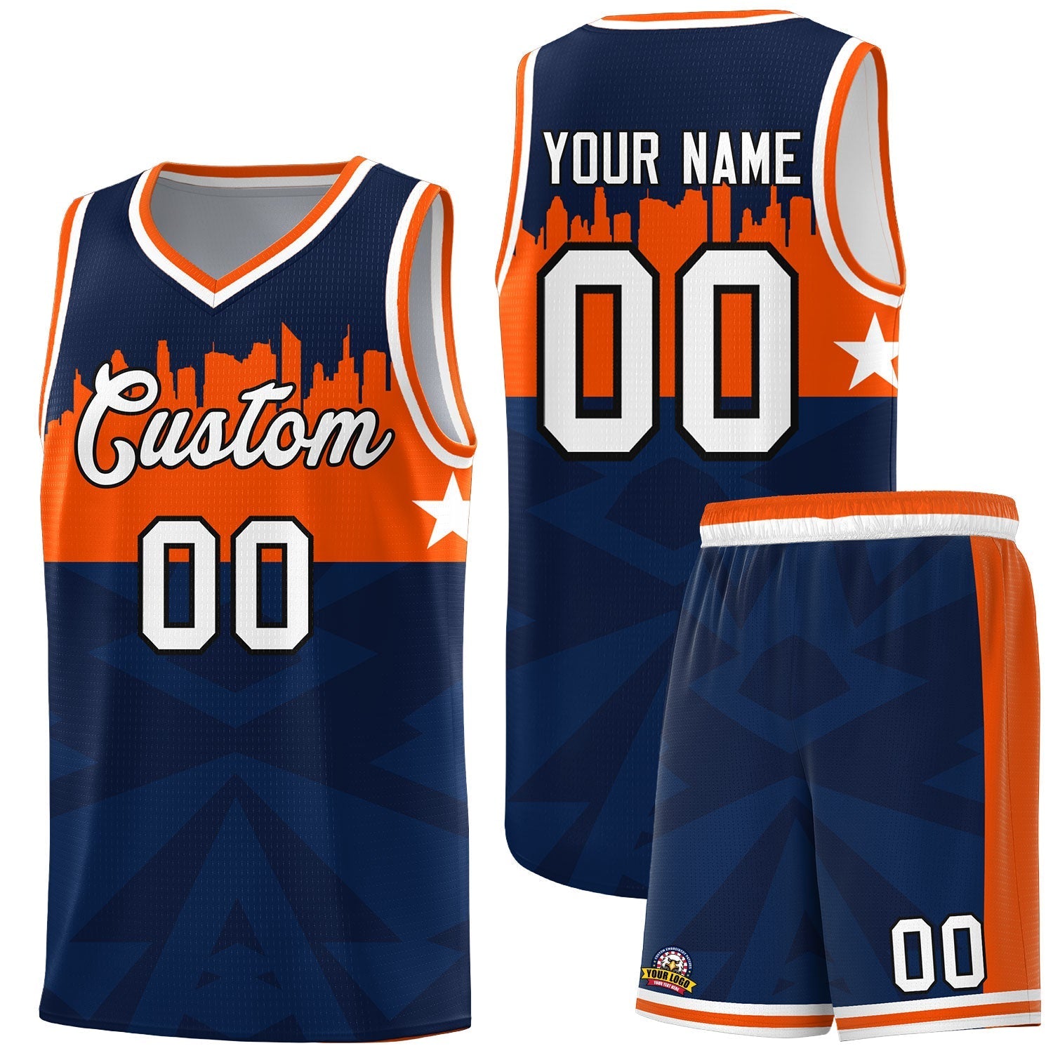 Custom Navy Personalized City Silhouette Pattern Sports Uniform Basketball Jersey|KXKSHOP