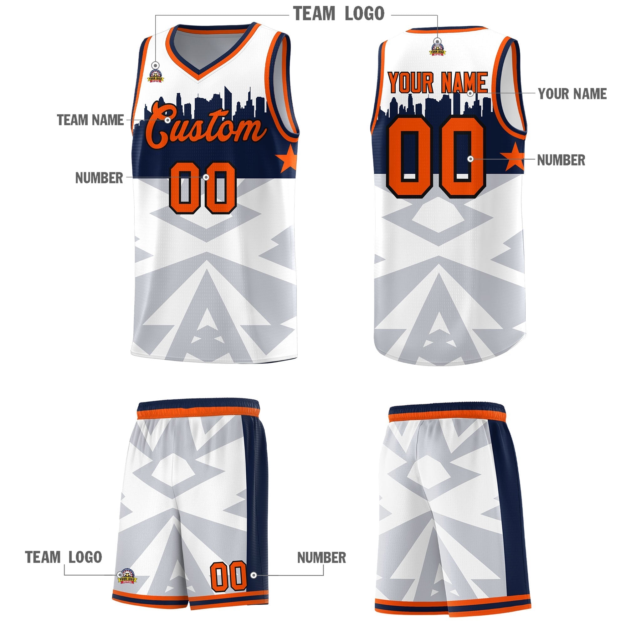 Custom White Personalized City Silhouette Pattern Sports Uniform Basketball Jersey|KXKSHOP