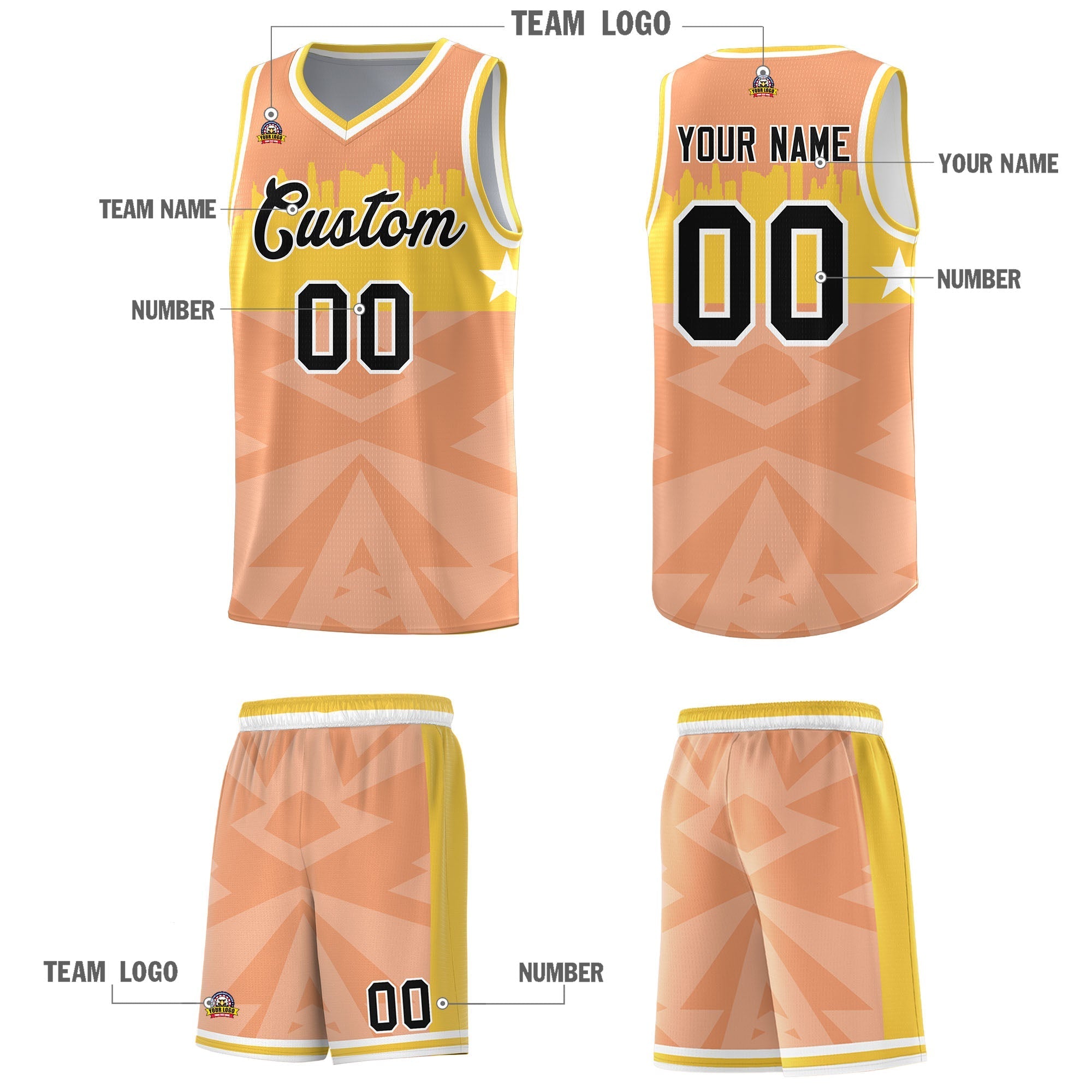 Custom Orange Personalized City Silhouette Pattern Sports Uniform Basketball Jersey|KXKSHOP