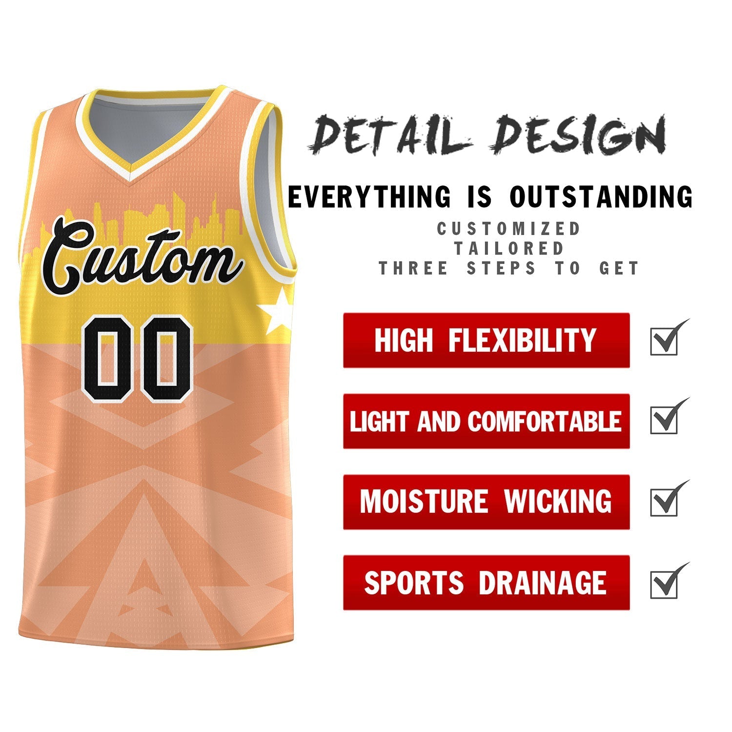 Custom Orange Personalized City Silhouette Pattern Sports Uniform Basketball Jersey|KXKSHOP
