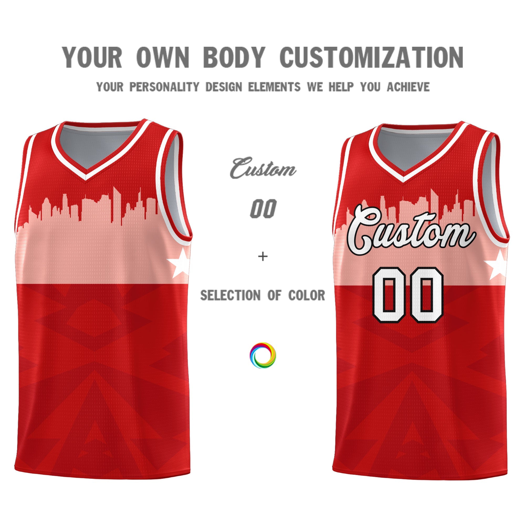 Custom Red Personalized City Silhouette Pattern Sports Uniform Basketball Jersey|KXKSHOP